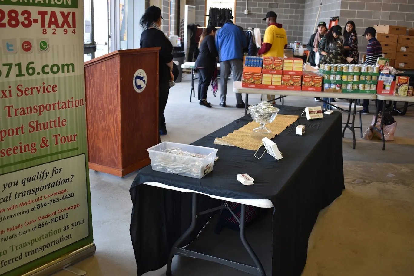 Volunteers prepare a distribution area at a past Turkey Giveaway